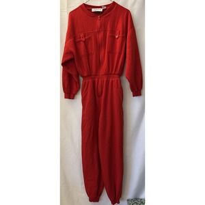 Liz Thomas Retro Vintage Red Acrylic Zip Up Jumpsuit M‎